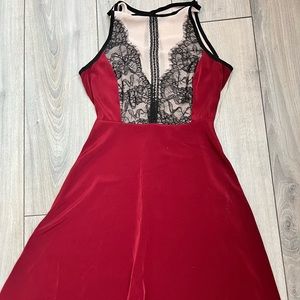 Wine color hi low dress with lace detailing